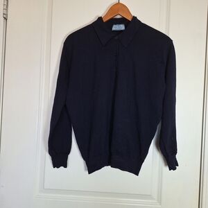 Prada Collared Sweater Navy Blue Long Sleeve Polo Designer Size M